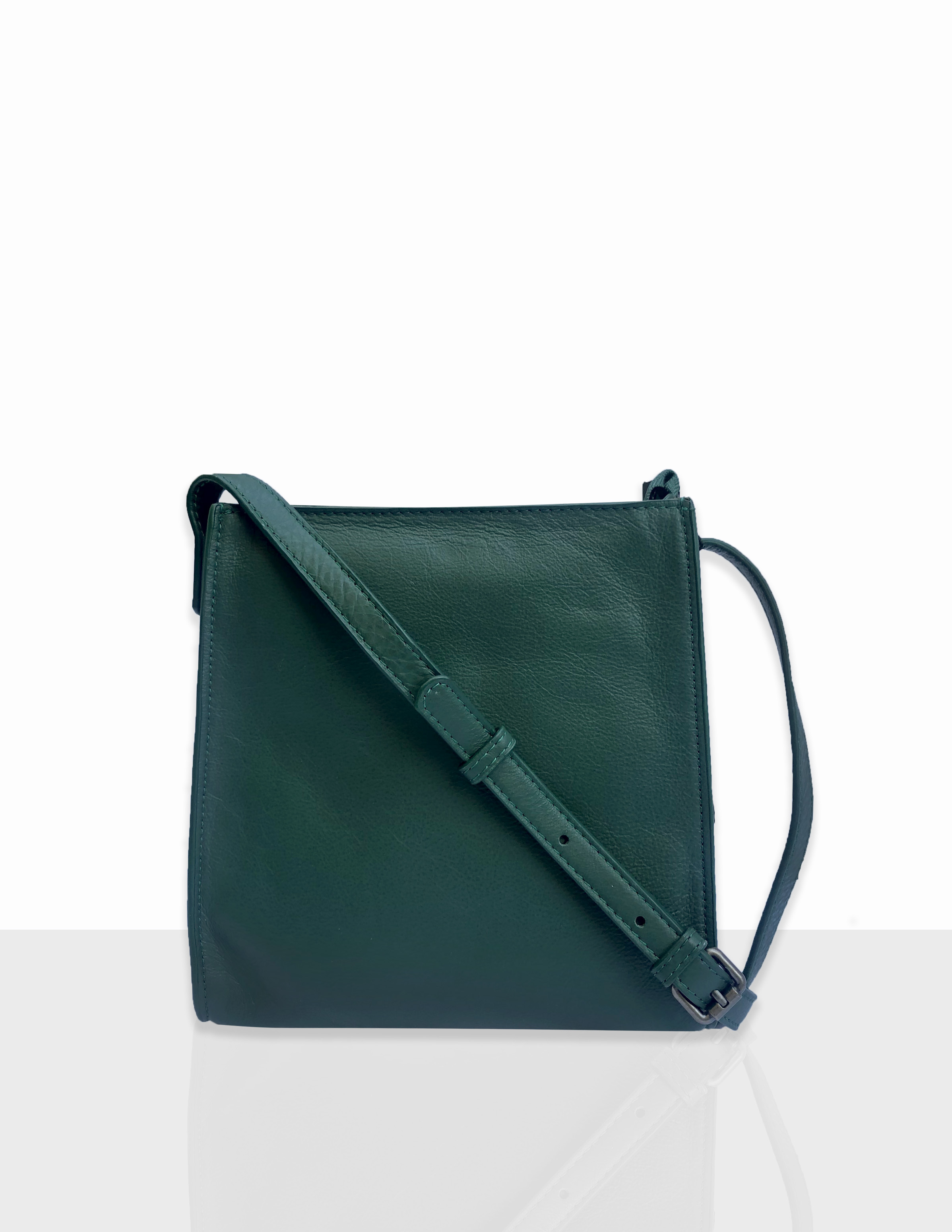 green leather sling bag