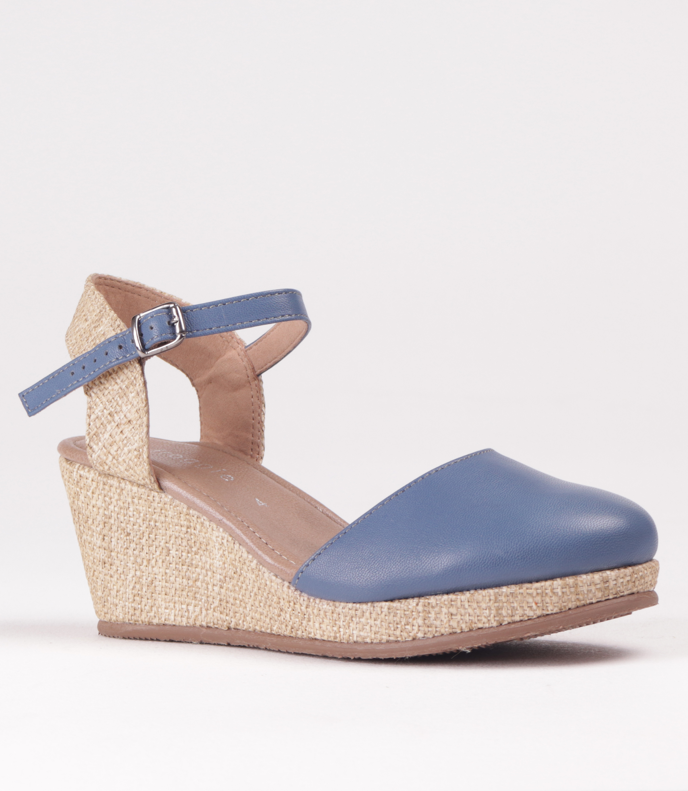 FROGGIE BLUE MULTI LEATHER SLING-BACK WEDGE WITH ANKLE STRAP | Rosella ...