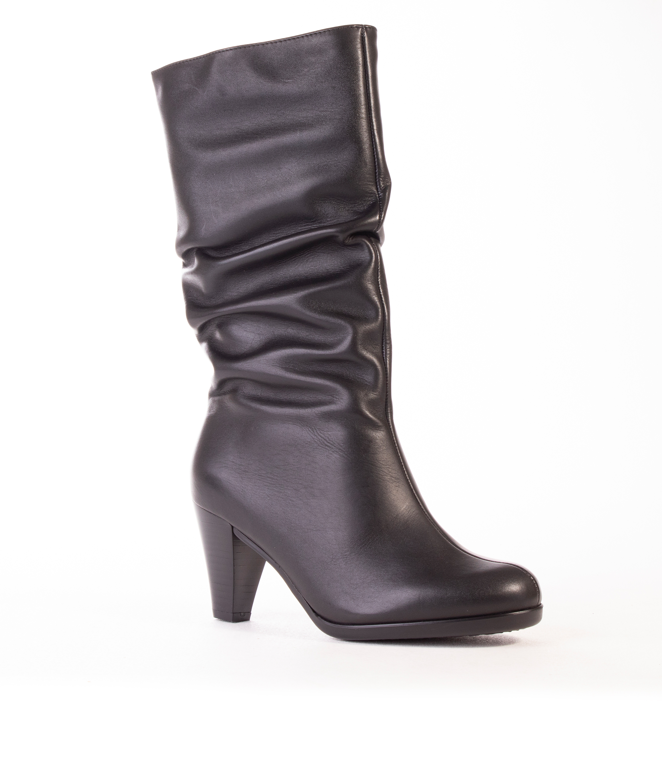 FROGGIE BLACK LEATHER RUCHED MID CALF BOOT | Rosella - Style inspired ...