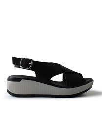 PAULA URBAN BLACK LEATHER CROSS OVER LOW WEDGES