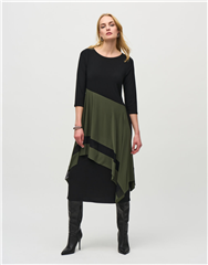 JOSEPH RIBKOFF BLACK GREEN A-LINE MIDI DRESS