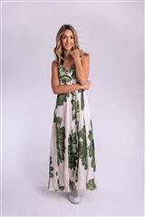 MADE IN ITALY GREEN FLORAL BEIGE DRESS 