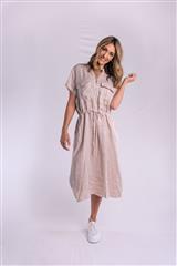 MADE IN ITALY BEIGE DRAWSTRING DRESS