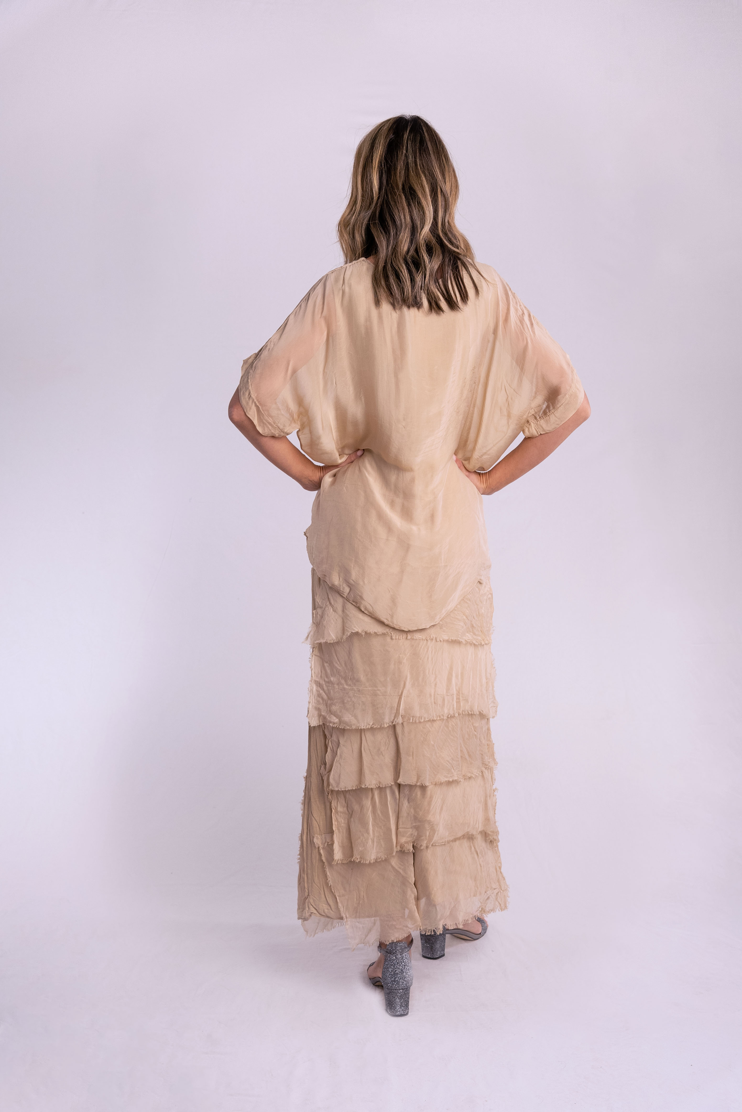 Beige frill dress hotsell