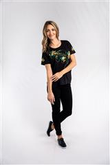 ROSELLA BLACK GREEN EMBROIDERY KAZEE TOP