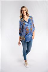 ROSELLA BLUE MULTI FLORAL BIRD GRANDI BLOUSE