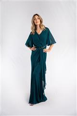 ROSELLA GREEN FLARED SLEEVE PRETO EVENING DRESS 