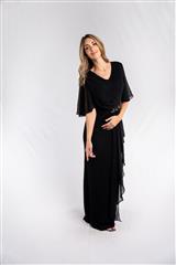 ROSELLA BLACK FLARED SLEEVE PRETO EVENING DRESS 