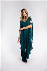 ROSELLA GREEN WITH SILVER DIAMANTE SLEEVE JUMPSUIT