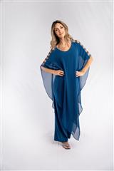 ROSELLA TEAL WITH SILVER DIAMANTE SLEEVE JUMPSUIT