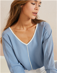 YAYA BLUE BATWING SEAM DETAILS SWEATER 