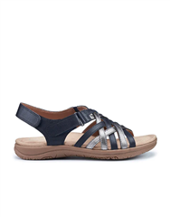 HOTTER NAVY LEATHER PEWTER MAPLE SANDAL 