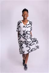 MADE IN ITALY WHITE BLACK PATTERN DRESS 