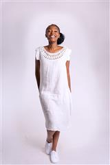 MADE IN ITALY WHITE EMBROIDERY NECKLINE DRESS 