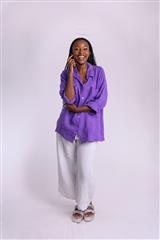 MADE IN ITALY DARK PURPLE LINEN BLOUSE 