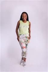 MADE IN ITALY  GREEN MULTI FLAMINGO PRINTED PANTS