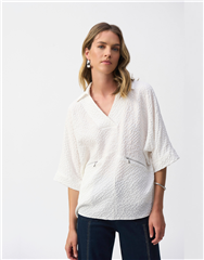 JOSEPH RIBKOFF WHITE TEXTURED PULLOVER TOP