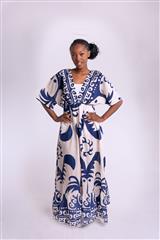 MADE IN ITALY BLUE BEIGE PATTERN DRESS 