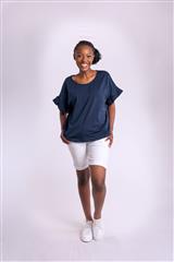 MADE IN ITALY NAVY FRILLED SLEEVE TOP