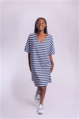 MADE IN ITALY WHITE BLUE STRIPES LINT TIE DRESS 