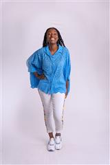 MADE IN ITALY BLUE BROIDERY ANGLAISE BLOUSE