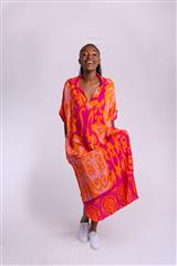 MADE IN ITALY ORANGE AND PINK PATTERNED LONG DRESS 