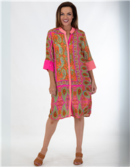 CALYPSO PINK MULTI  BUTTON DRESS 