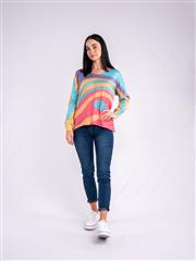 MADE IN ITALY  BLUE MULTI ABSTRACT PRINT KNIT TOP