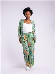 MADE IN ITALY GREEN MULTI LINEN PALAZZO PANTS