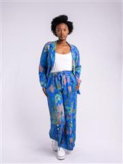 MADE IN ITALY BLUE MULTI LINEN PALAZZO PANTS 