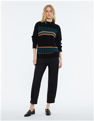 ANDAM  BLACK KNIT PATTERN PULLOVER