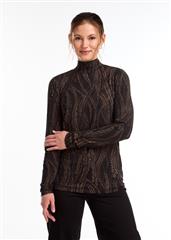 FDJ BROWN PRINT MOCK NECK LONG SLEEVE TOP