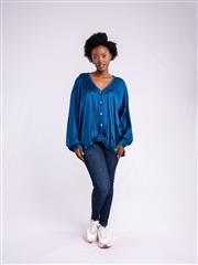 MADE IN ITALY BLUE FRONT MOCK KNOT BLOUSE 