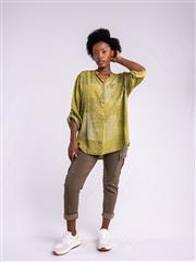 MADE IN ITALY ARMY GREEN TEXT BLOUSE